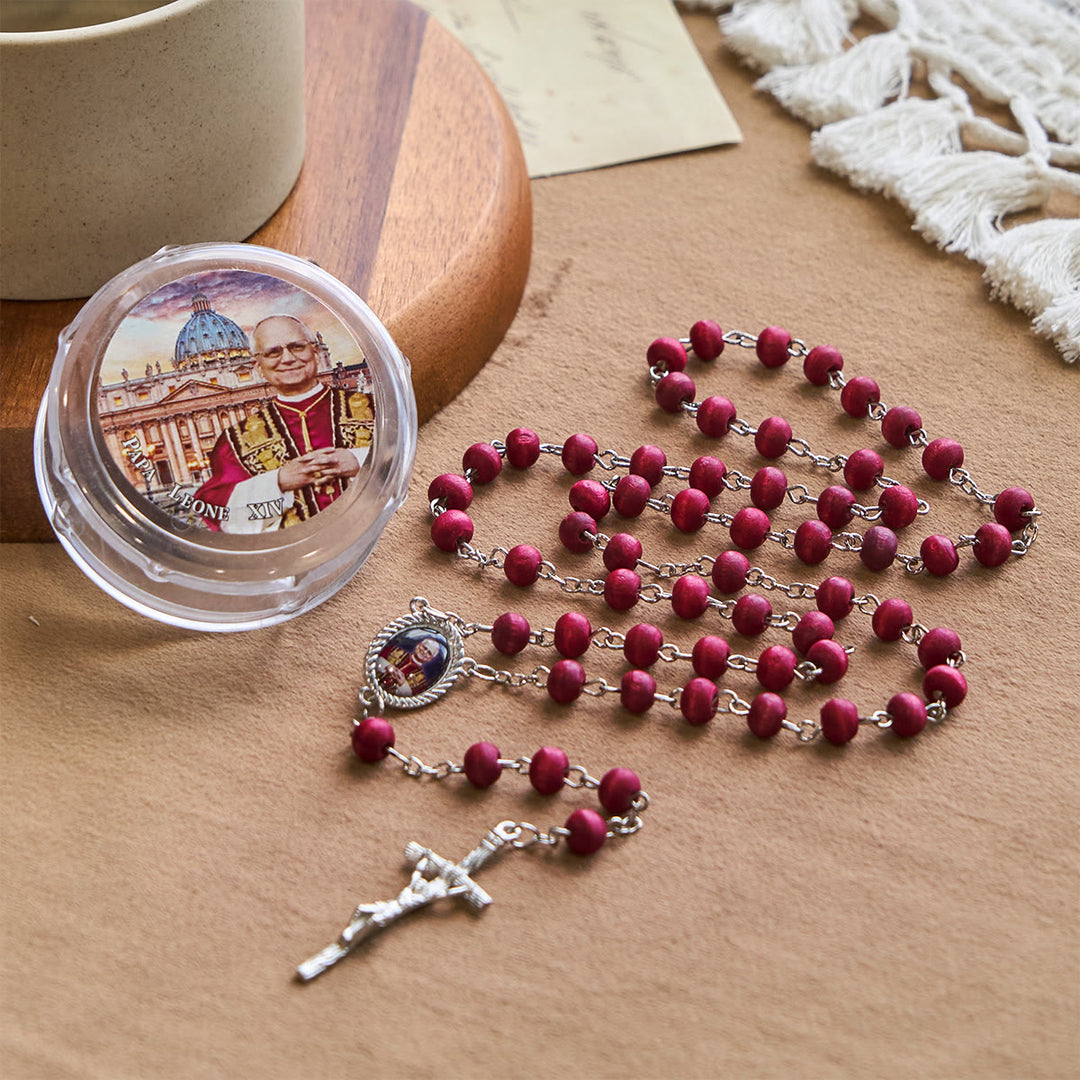 Christianartworkshop Pope Leo XIV Red Wood Beads Rosary Commemorating: A Spiritual Treasure - image 4