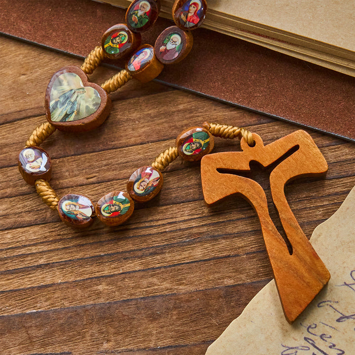Christianartworkshop Wooden Saint Medal Beads with Franciscan Tau Cross Rosary: A Timeless Heirloom