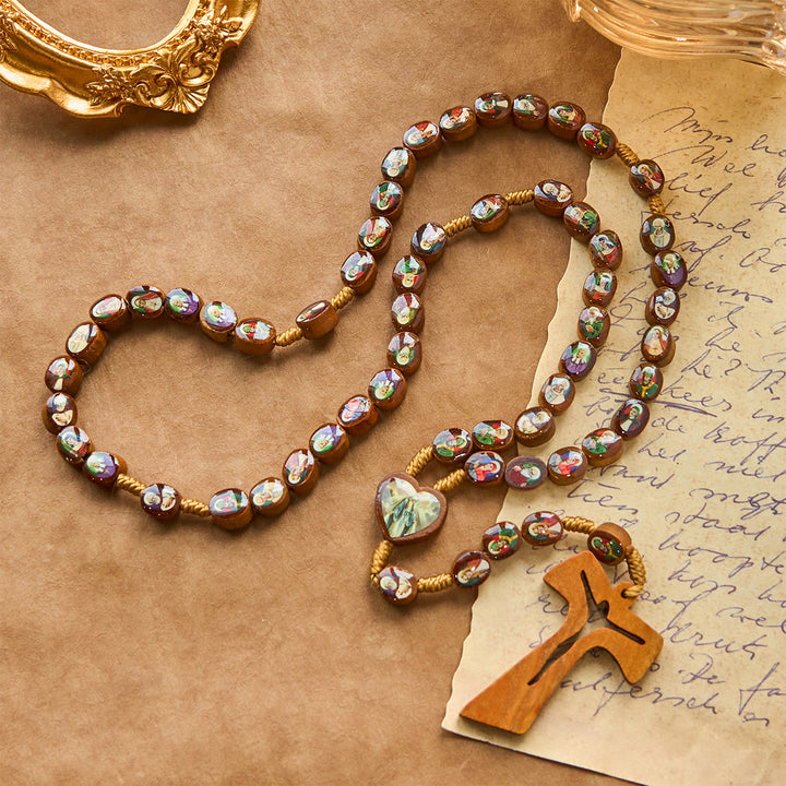 Christianartworkshop Wooden Saint Medal Beads with Franciscan Tau Cross Rosary: A Timeless Heirloom