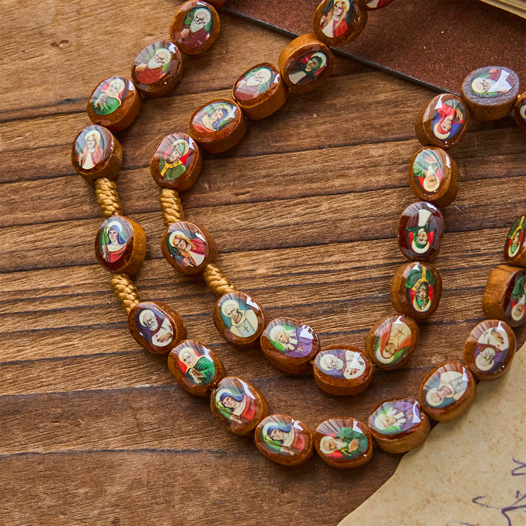 Christianartworkshop Wooden Saint Medal Beads with Franciscan Tau Cross Rosary: A Timeless Heirloom