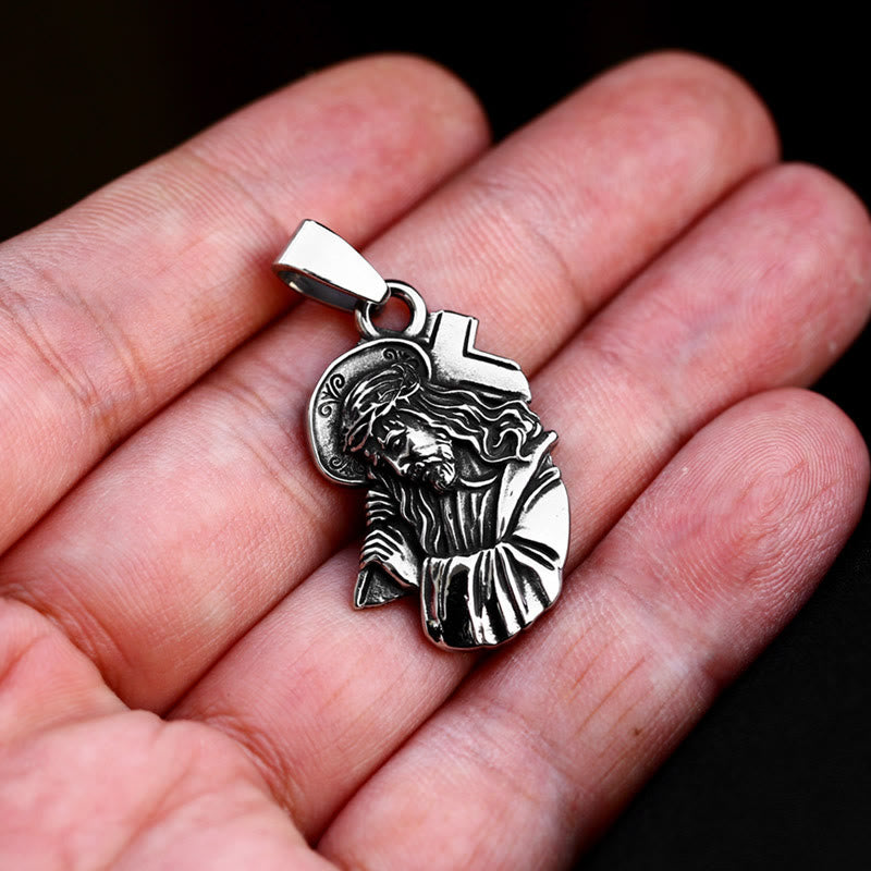 Christianartworkshop Classic Jesus with Crown of Thorns Cross Pendant Necklace: Soul Meets Blessing - image 3