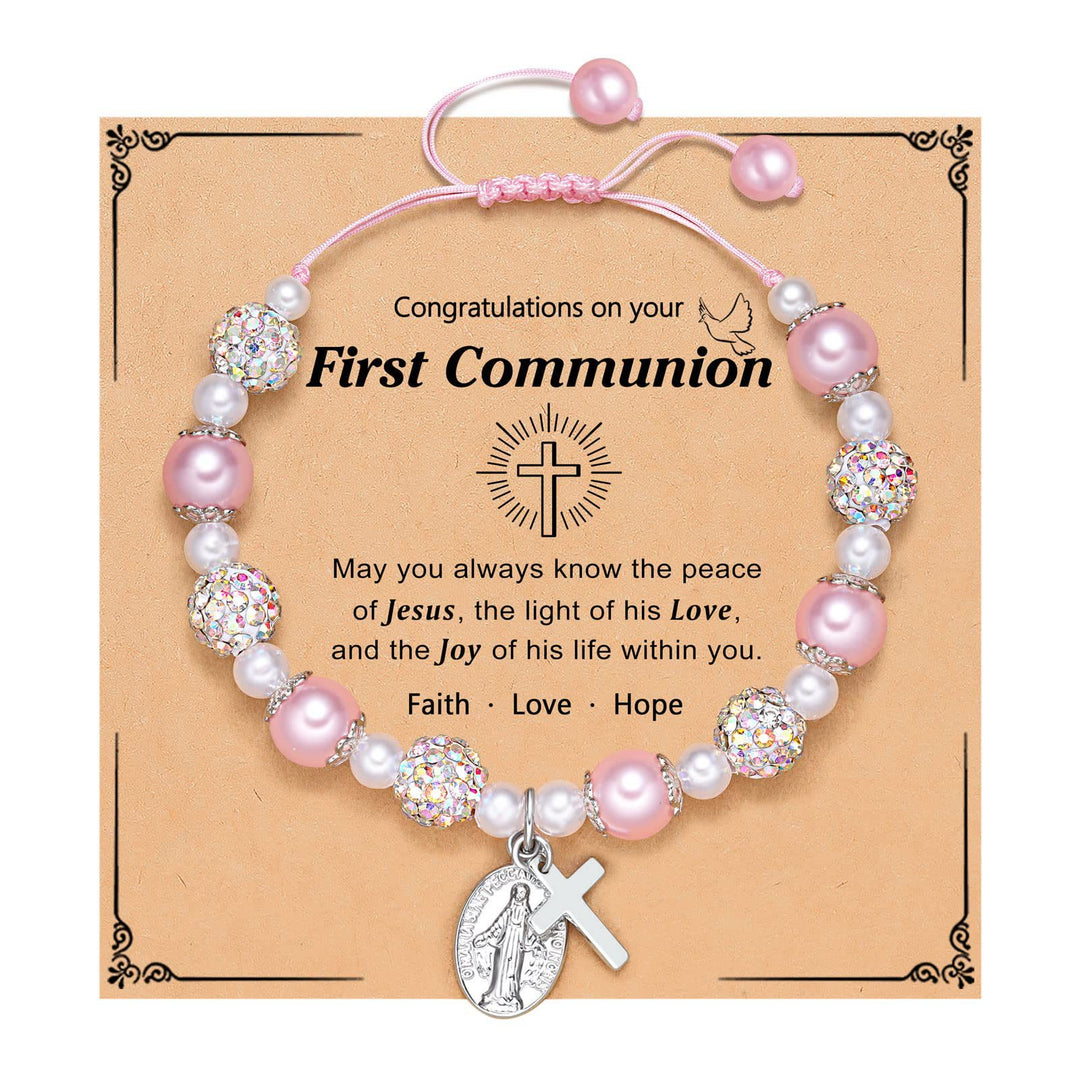 Christianartworkshop PRAYERFUL FAITH: First Communion Gift Bracelet with Cross and Blessing Card - A - image 0