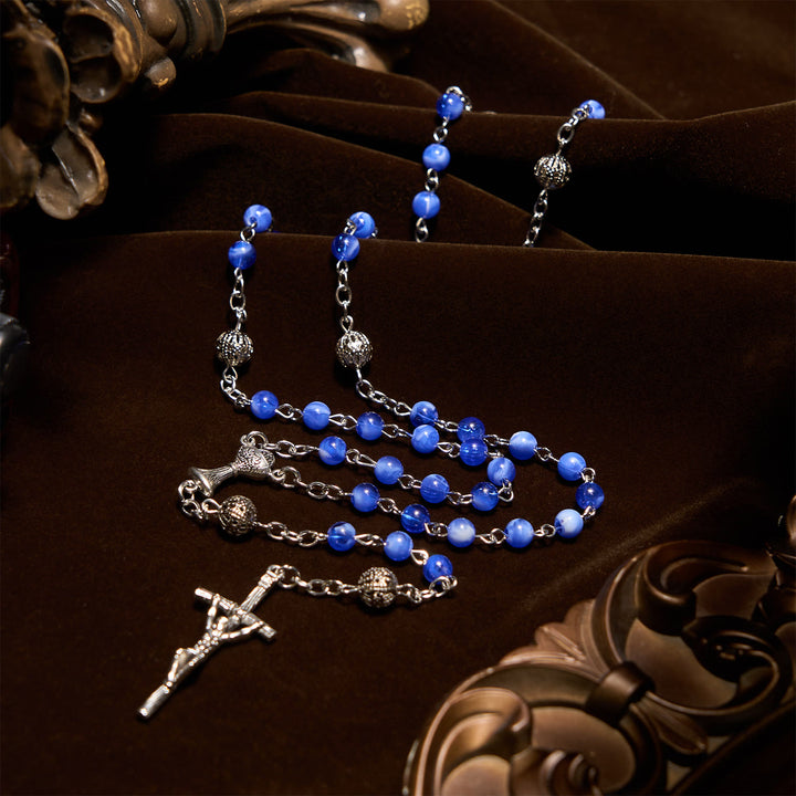 Christianartworkshop Elegant 6mm Gradient Blue Round Beads with Holy Grail and Crucifix Rosary - image 2