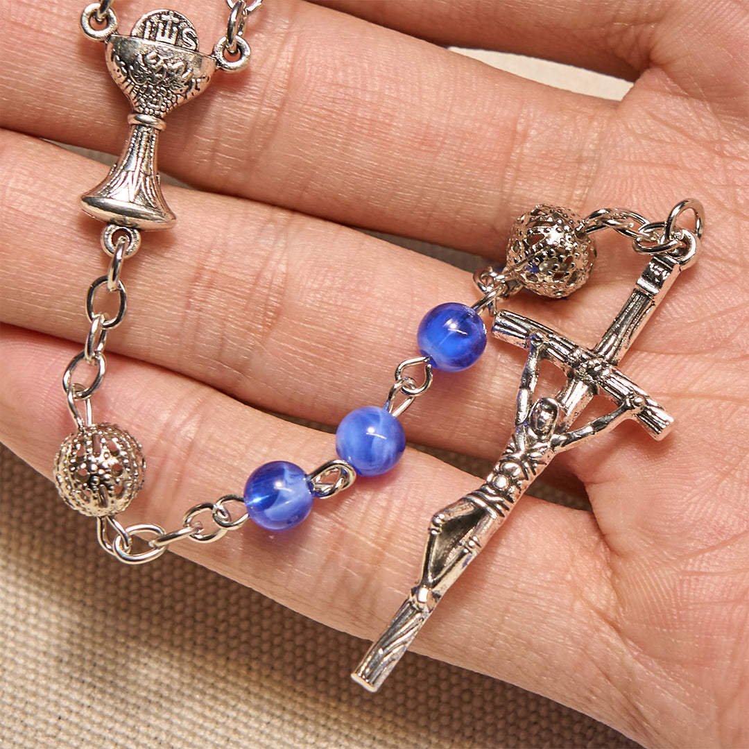 Christianartworkshop Elegant 6mm Gradient Blue Round Beads with Holy Grail and Crucifix Rosary - image 5