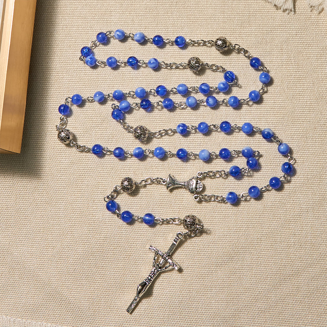 Christianartworkshop Elegant 6mm Gradient Blue Round Beads with Holy Grail and Crucifix Rosary - image 3
