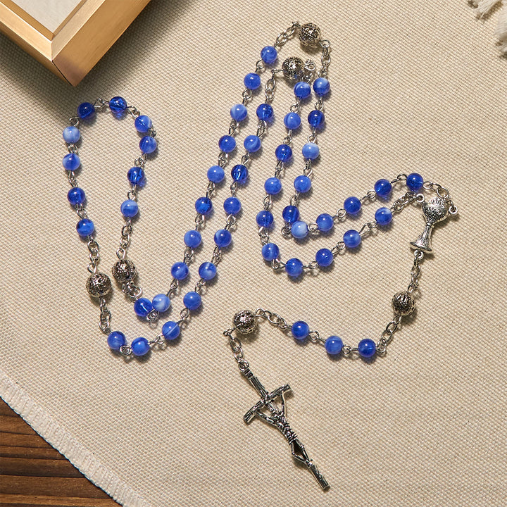 Christianartworkshop Elegant 6mm Gradient Blue Round Beads with Holy Grail and Crucifix Rosary - image 4
