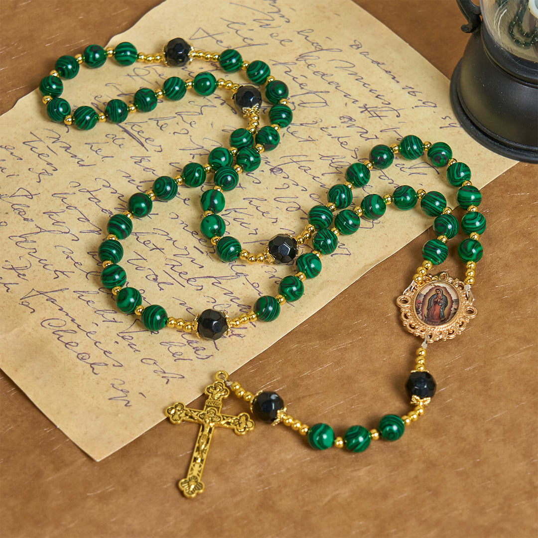 Christianartworkshop Smooth Green Malachite Rosary with Crucifix & Holy Miraculous Medal - image 2