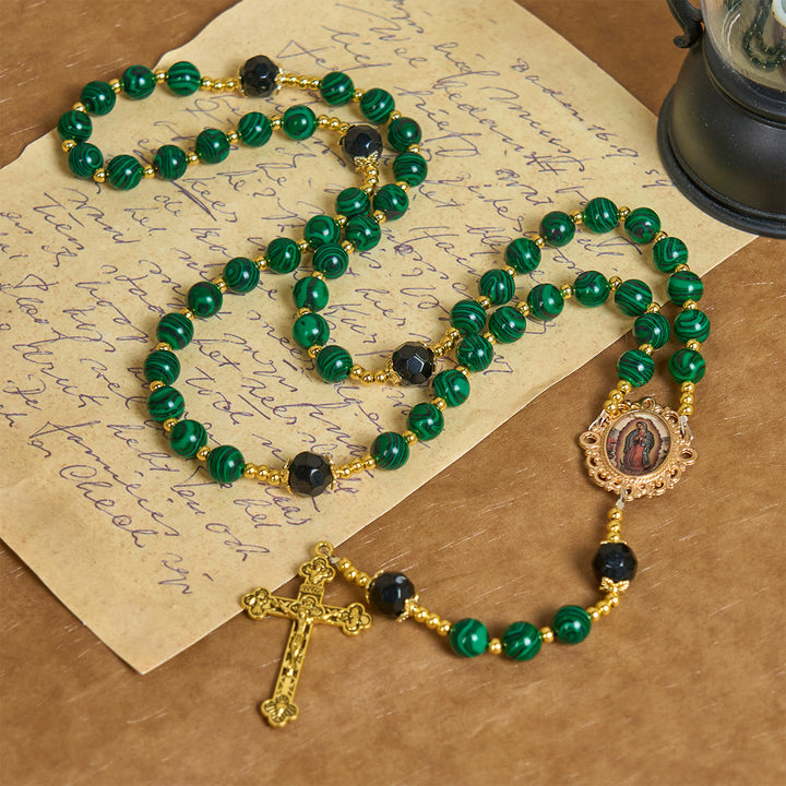 Christianartworkshop Smooth Green Malachite Rosary with Crucifix & Holy Miraculous Medal - image 2