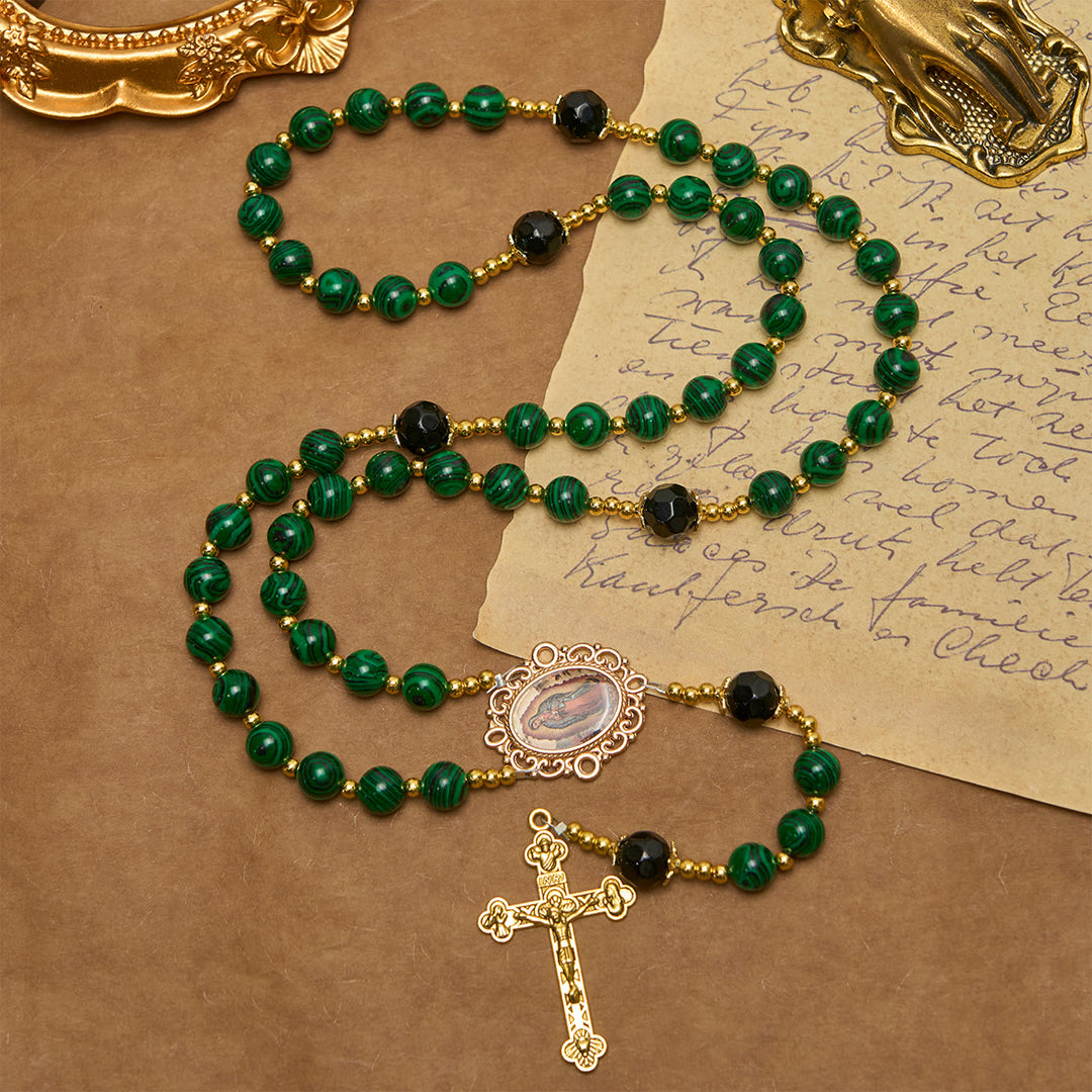 Christianartworkshop Smooth Green Malachite Rosary with Crucifix & Holy Miraculous Medal - image 4