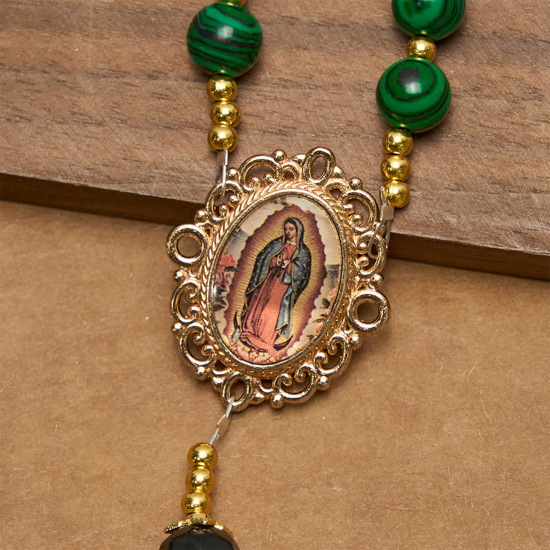 Christianartworkshop Smooth Green Malachite Rosary with Crucifix & Holy Miraculous Medal - image 5