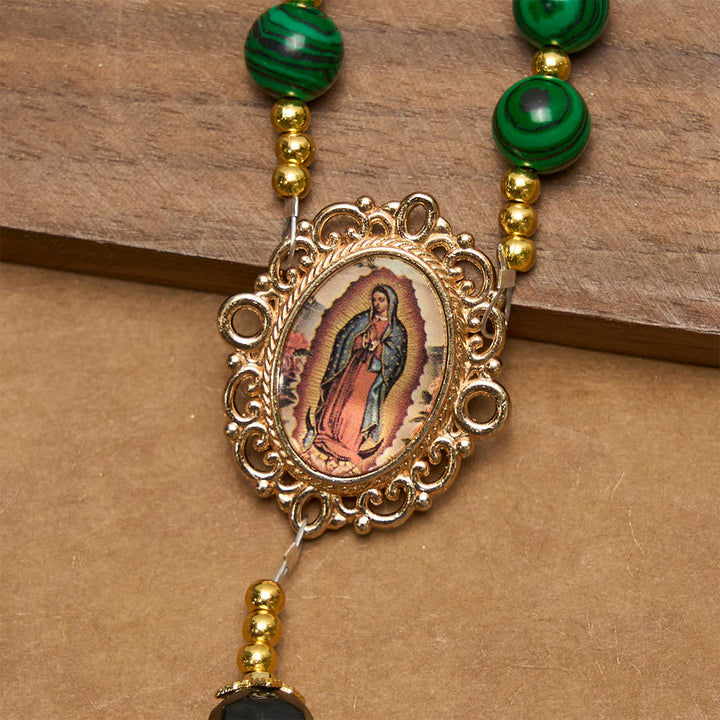 Christianartworkshop Smooth Green Malachite Rosary with Crucifix & Holy Miraculous Medal - image 5