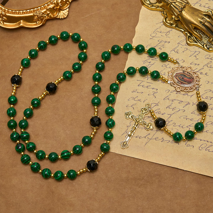 Christianartworkshop Smooth Green Malachite Rosary with Crucifix & Holy Miraculous Medal - image 3