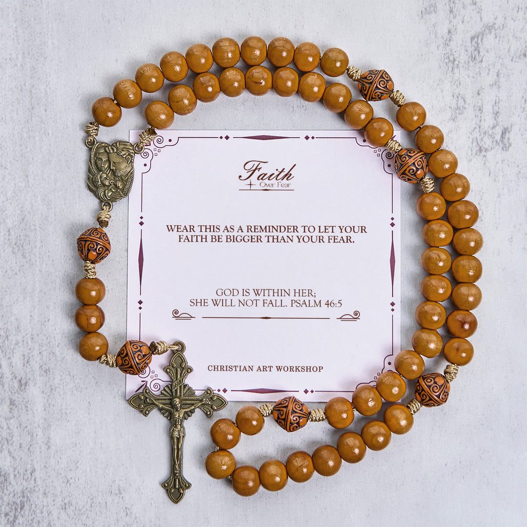 Christianartworkshop Jesus Is The Gift: 10mm Olive Wood Bead Handmade Rosary with Gift Card - FAITH OVER FEAR - image 3