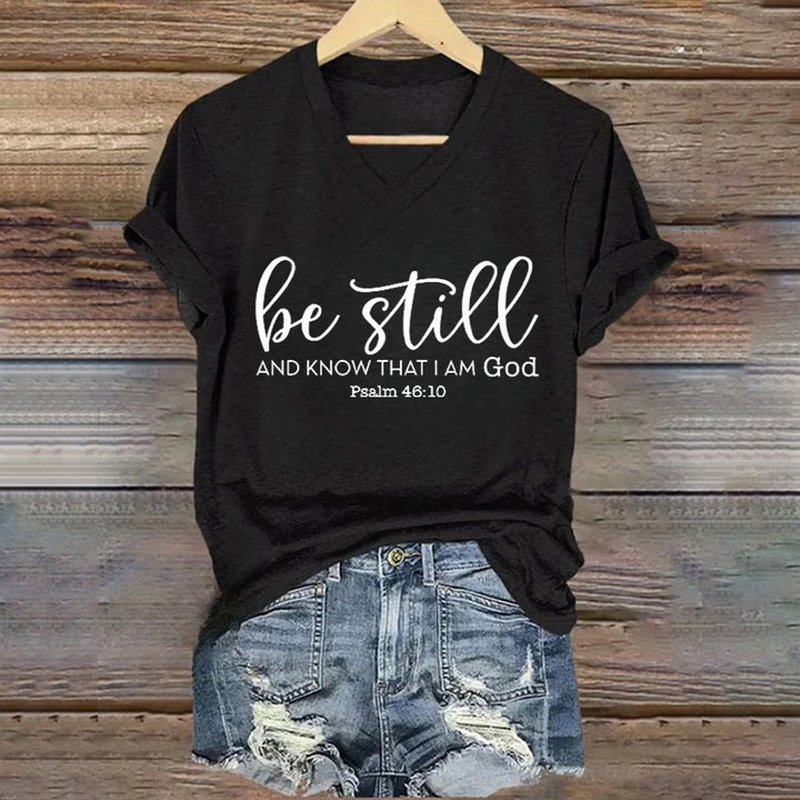 Christianartworkshop Women's Be Still And Know That I Am God Casual V-neck T-shirt - Black - 4XL - image 4