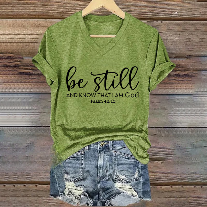 Christianartworkshop Women's Be Still And Know That I Am God Casual V-neck T-shirt - Green - 4XL - image 8