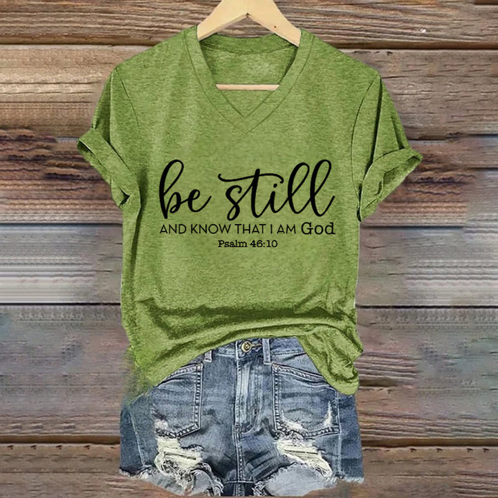 Christianartworkshop Women's Be Still And Know That I Am God Casual V-neck T-shirt - Green - 4XL - image 8