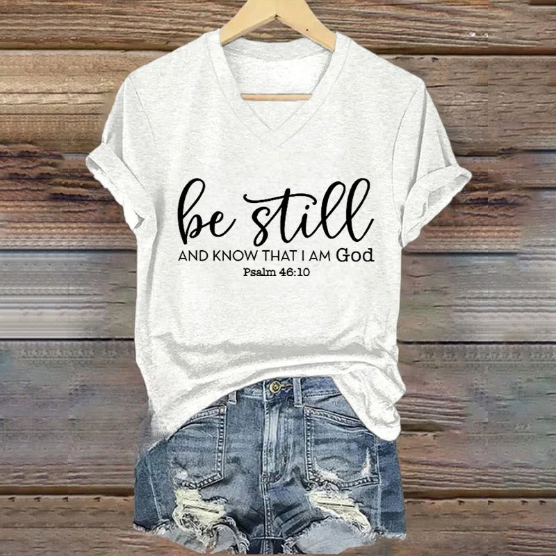 Christianartworkshop Women's Be Still And Know That I Am God Casual V-neck T-shirt - White - 4XL - image 6
