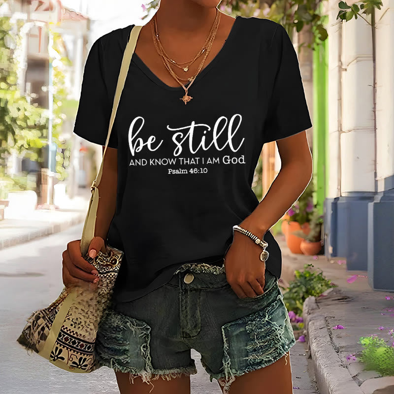 Christianartworkshop Women's Be Still And Know That I Am God Casual V-neck T-shirt - image 5