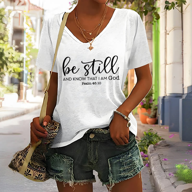 Christianartworkshop Women's Be Still And Know That I Am God Casual V-neck T-shirt - image 7