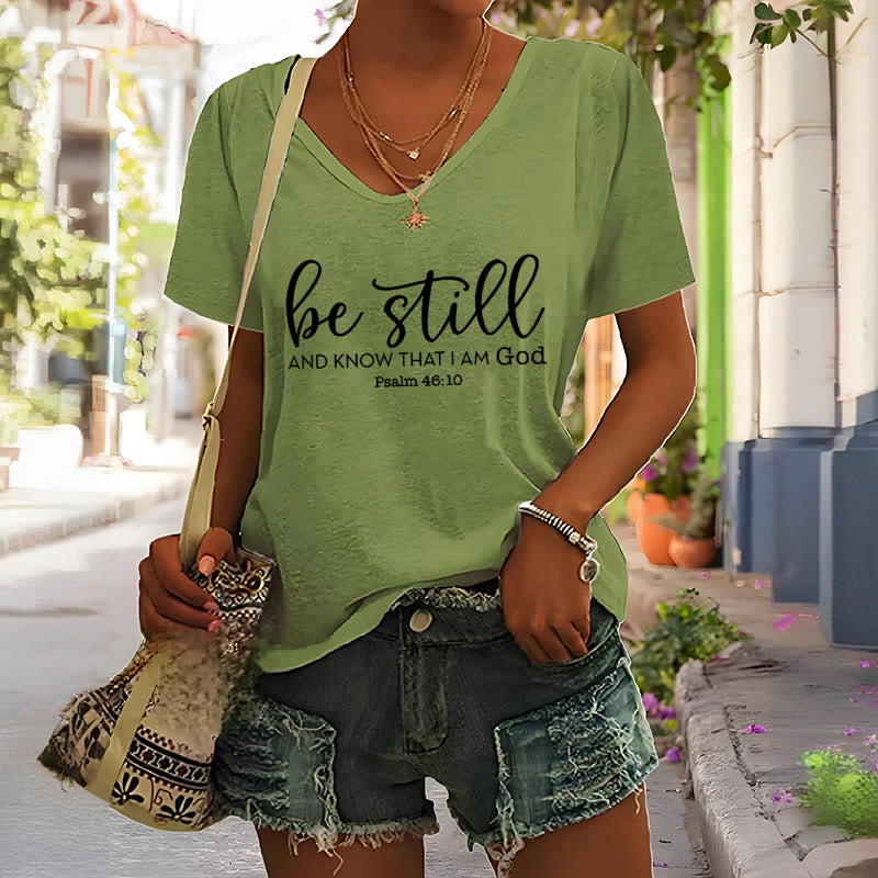 Christianartworkshop Women's Be Still And Know That I Am God Casual V-neck T-shirt - image 9