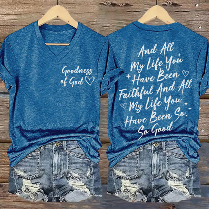 Christianartworkshop Women's I Will Sing Of The Goodness Of God Casual V-neck T-shirt - Blue - 4XL - image 5