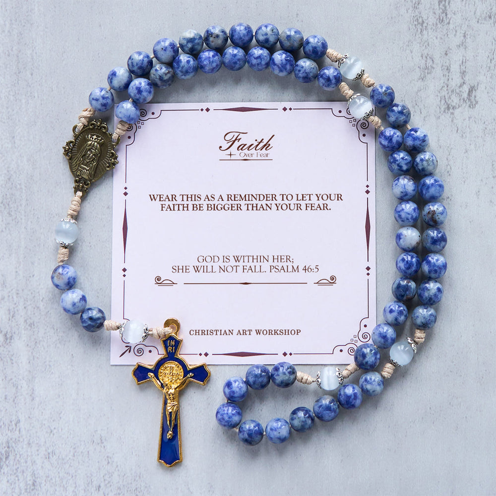 Christianartworkshop PRAYERFUL FAITH: Round Blue Stone Nylon Cord Rosary with Gift Card - FAITH OVER FEAR - image 1