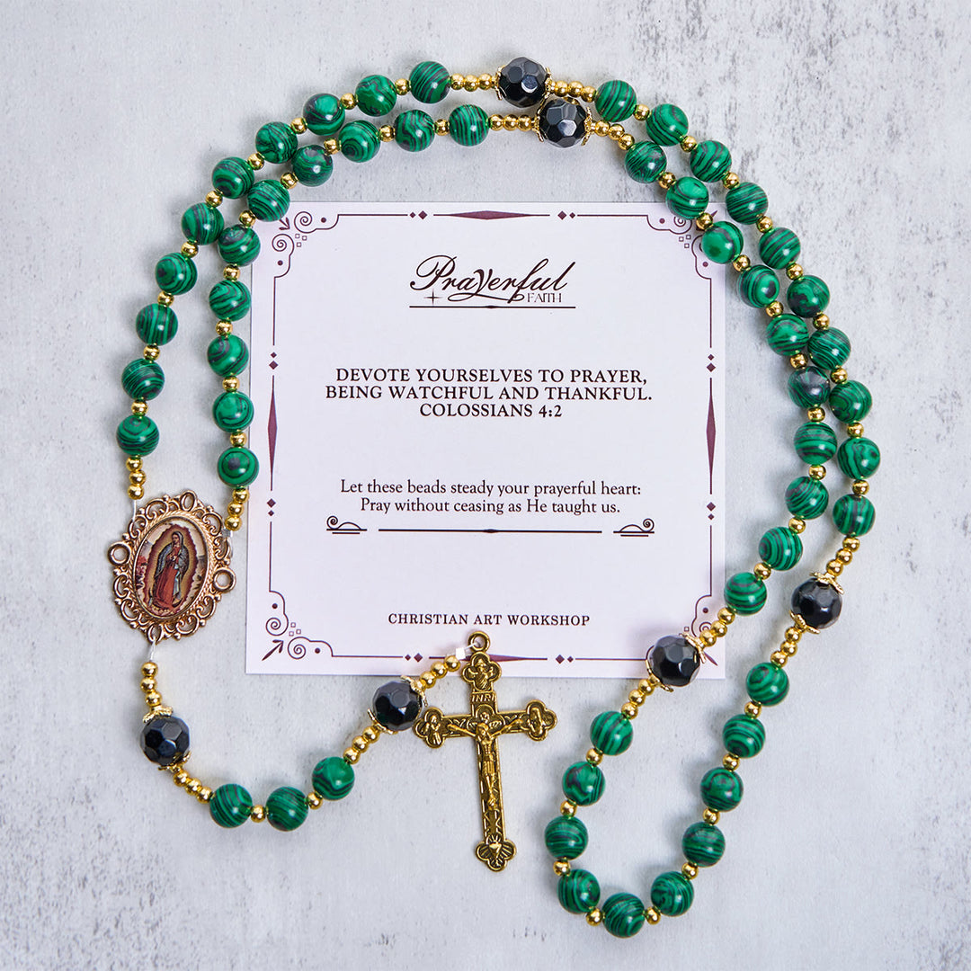 Christianartworkshop Jesus Is The Gift: Malachite Green Rosary with Miraculous Medal - PRAYERFUL FAITH - image 3