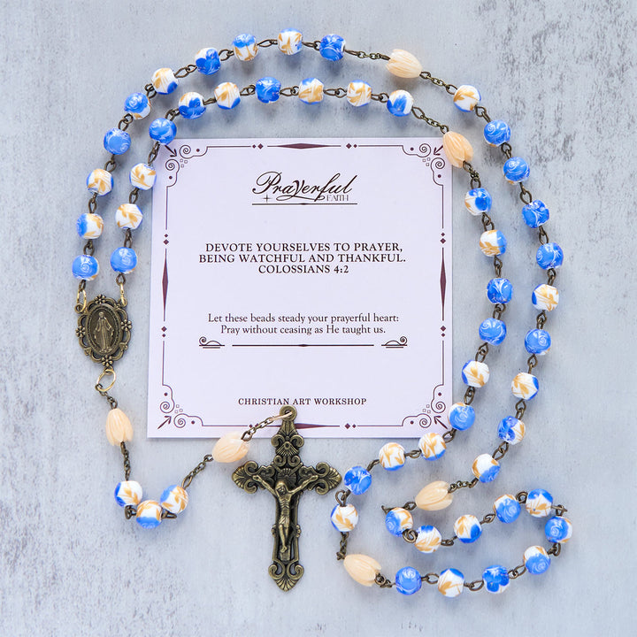 Christianartworkshop Jesus Is The Gift: Handmade Floral Rosary with Blue Rose Beads & Lily of Valley - PRAYERFUL FAITH - image 3