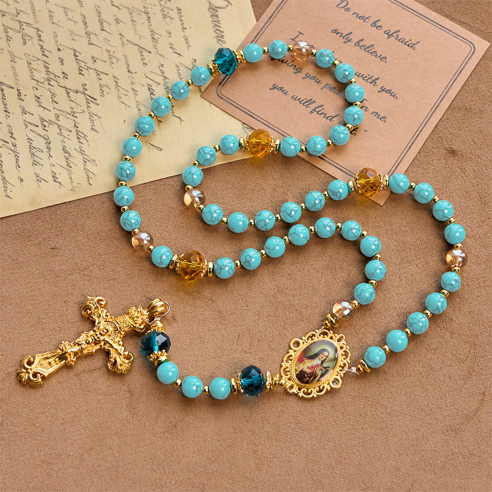 Christianartworkshop Handcrafted Turquoise & Gold Alloy Rosary with Crucifix & St. Therese Medal: Graceful Spiritual Bond - image 1
