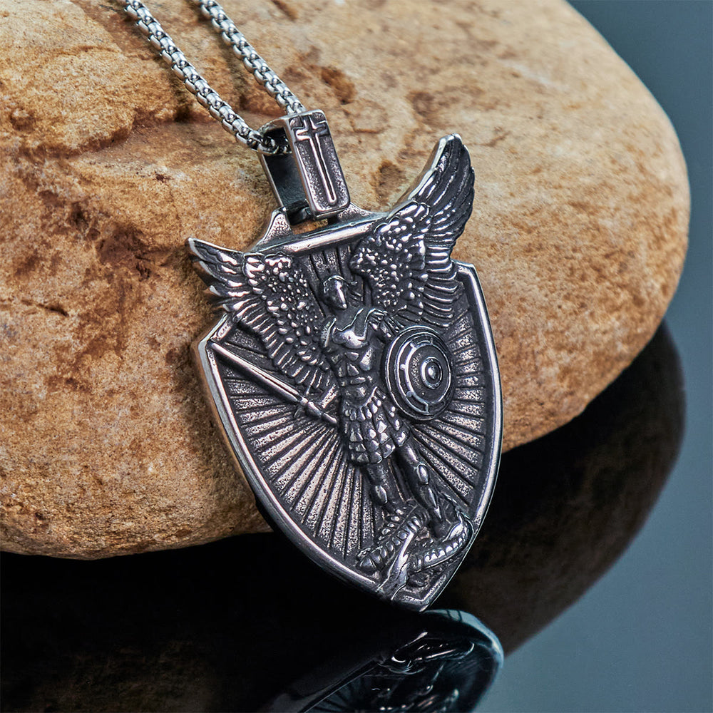 Christianartworkshop Vintage Shield St. Michael the Archangel Stainless Steel Pendant Necklace - image 2
