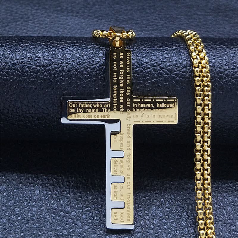 Christianartworkshop Modern Tri-Color Lord's Prayer Cross Necklace: A Timeless Symbol of Holy - Golden - image 0