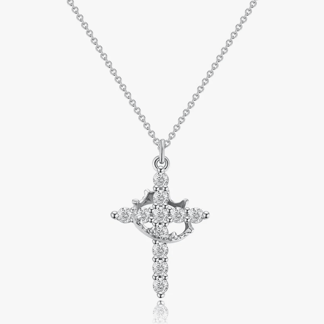 Christianartworkshop Modern Crowned in Faith Cross Necklace, Earrings - Necklace - Silver - image 0