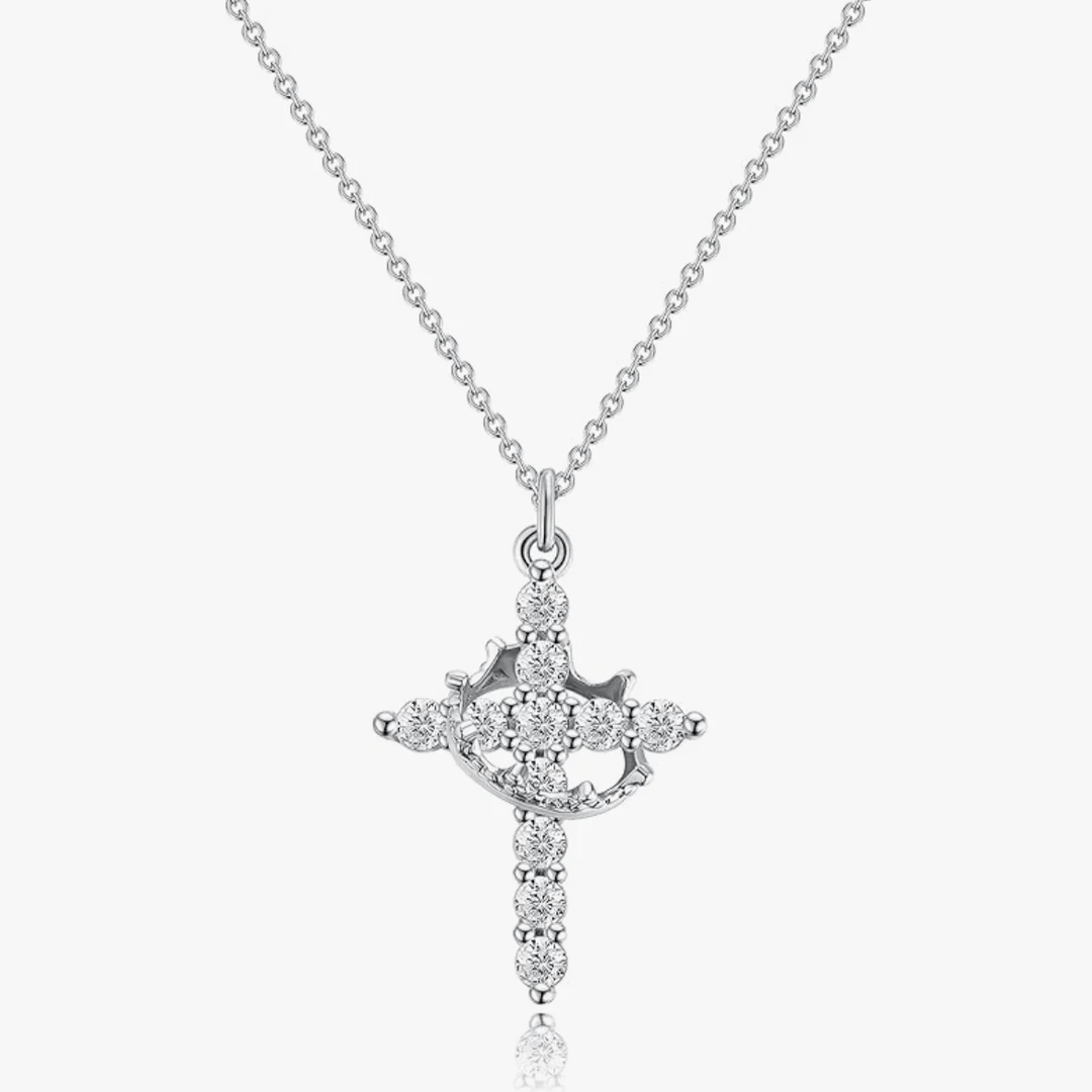 Christianartworkshop Modern Crowned in Faith Cross Necklace, Earrings - Necklace - Silver - image 0