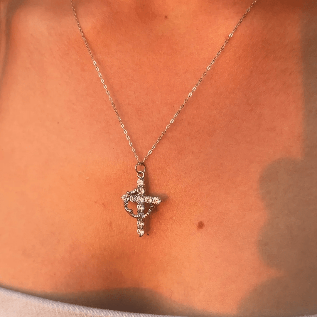 Christianartworkshop Modern Crowned in Faith Cross Necklace, Earrings - image 1