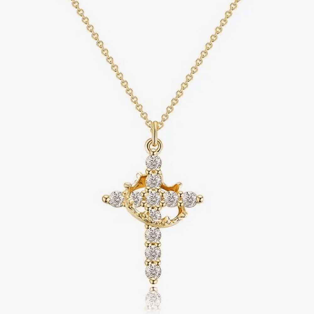 Christianartworkshop Modern Crowned in Faith Cross Necklace, Earrings - Necklace - Golden - image 1
