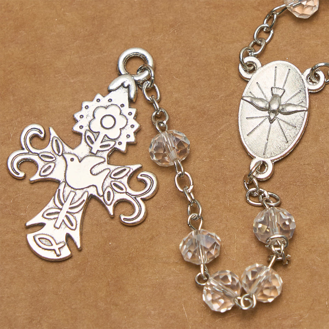 Christianartworkshop Clear Crystal Catholic Rosary with Holy Spirit Dove and Cross - image 5