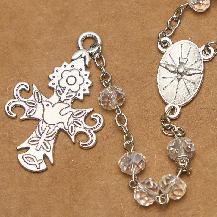 Christianartworkshop Clear Crystal Catholic Rosary with Holy Spirit Dove and Cross - image 5