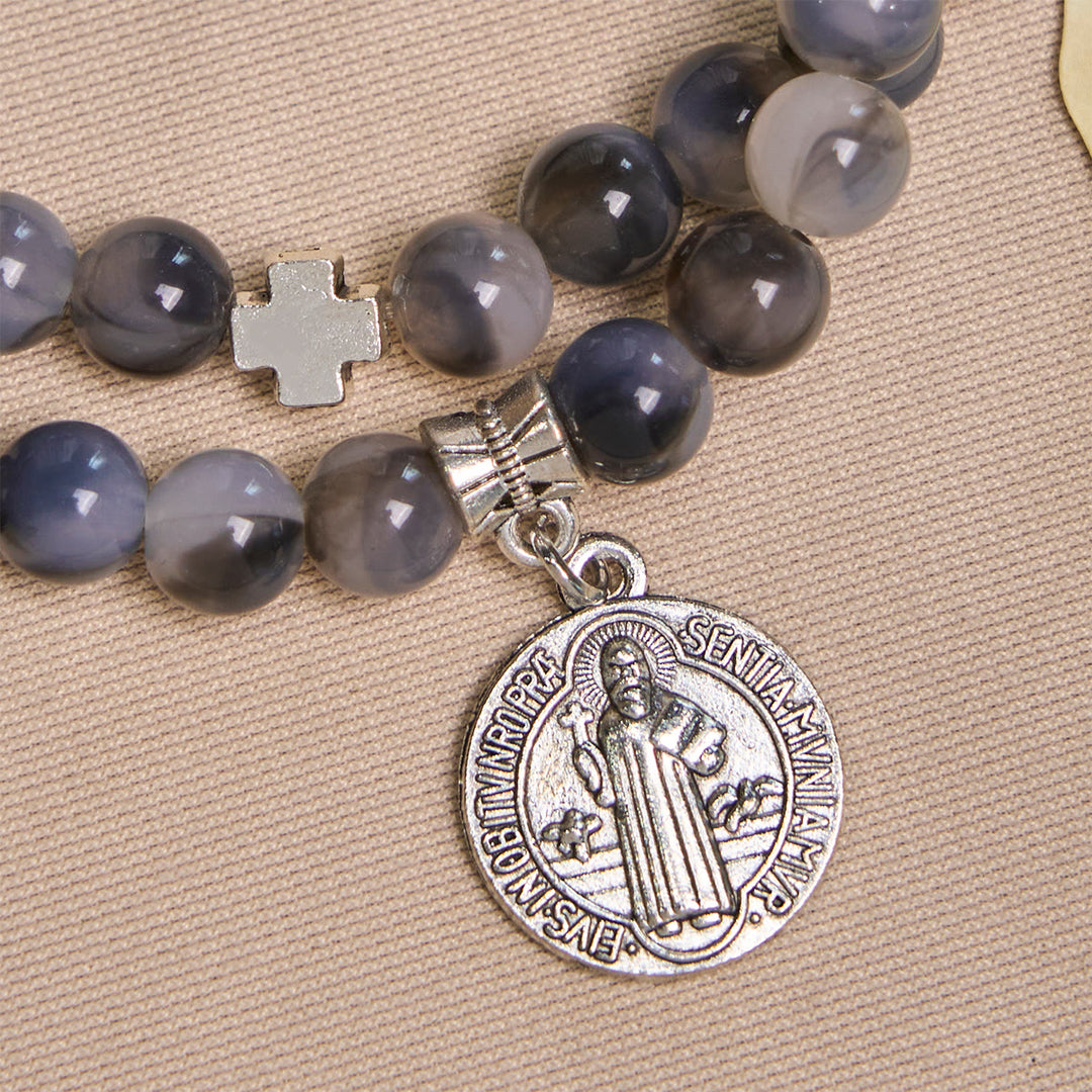 Christianartworkshop Gray Black Gradient Beads Bracelet Rosary with St. Benedict: Shield of Faith - image 3