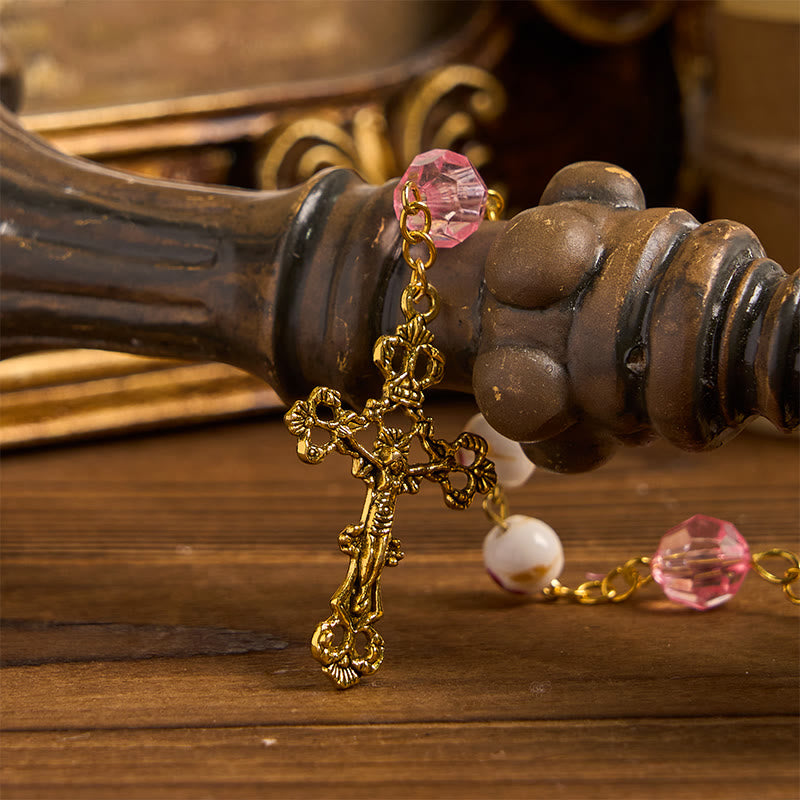 Christianartworkshop Miraculous Medal & Crucifix of 8 mm Round Floral Pink Ceramic Alloy Chain Rosary - image 8