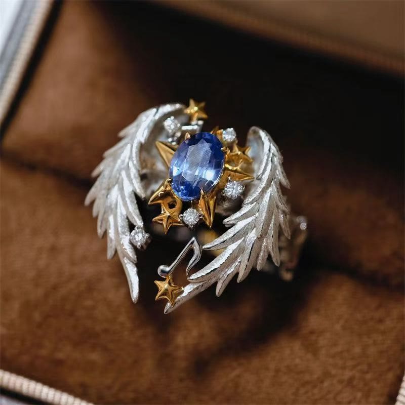 Christianartworkshop Vintage Angel Wings Protection Ring with Sparkling Stars - Adjustable - image 0