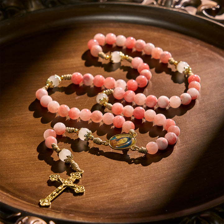 Christianartworkshop PRAYERFUL FAITH: Handmade Pink Glossy Beads Rosary with Gift Card - image 5