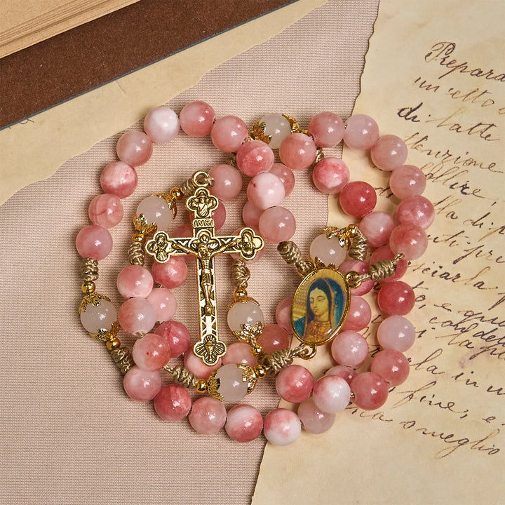Christianartworkshop Handmade Pink Glossy Beads Rosary with Brass Crucifix and Our Lady Charm - image 10