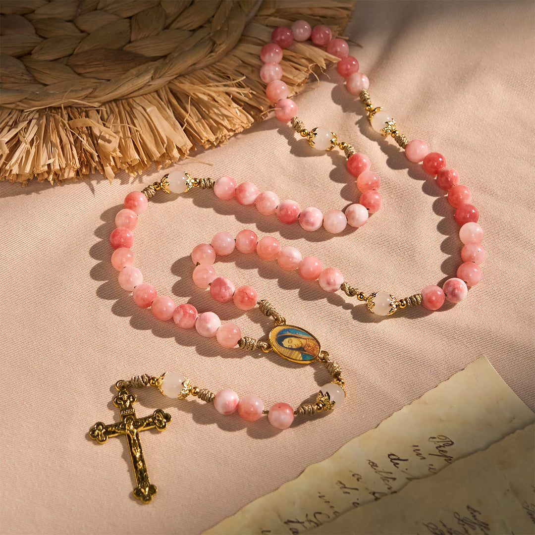 Christianartworkshop PRAYERFUL FAITH: Handmade Pink Glossy Beads Rosary with Gift Card - image 4
