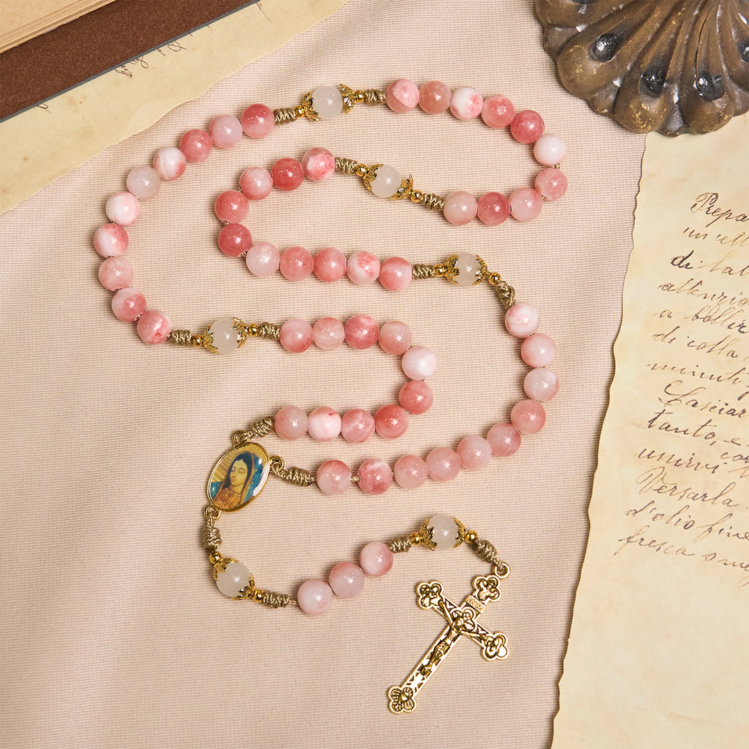 Christianartworkshop Handmade Pink Glossy Beads Rosary with Brass Crucifix and Our Lady Charm - image 6