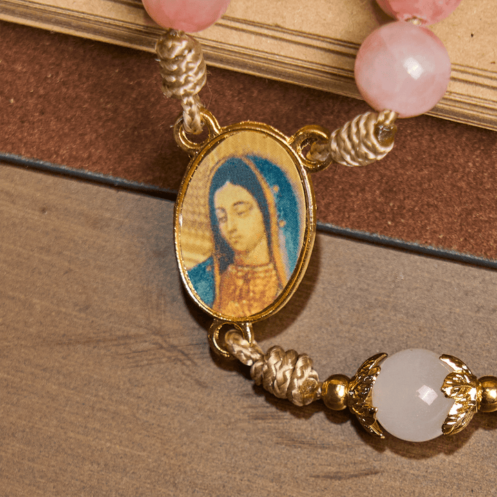 Christianartworkshop Handmade Pink Glossy Beads Rosary with Brass Crucifix and Our Lady Charm - image 8