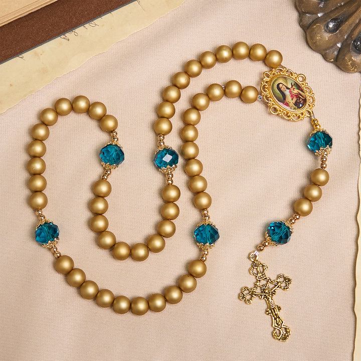 Christianartworkshop Elegant Matte Golden Pearl Rosary with St. Therese and Crucifix - image 5