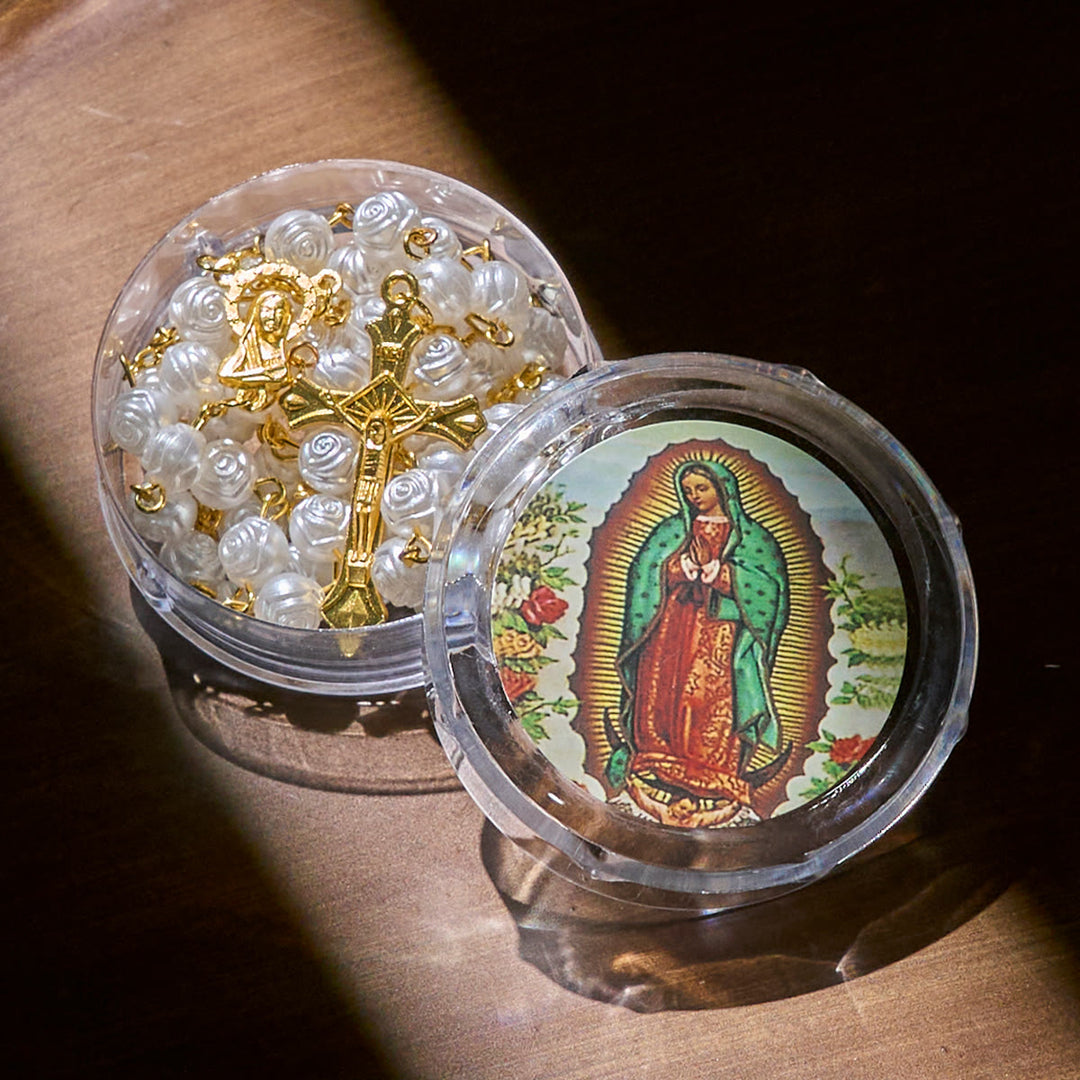 Christianartworkshop Elegant White Rose Devotional Beads Rosary with Our Lady Box for Blessings - image 5