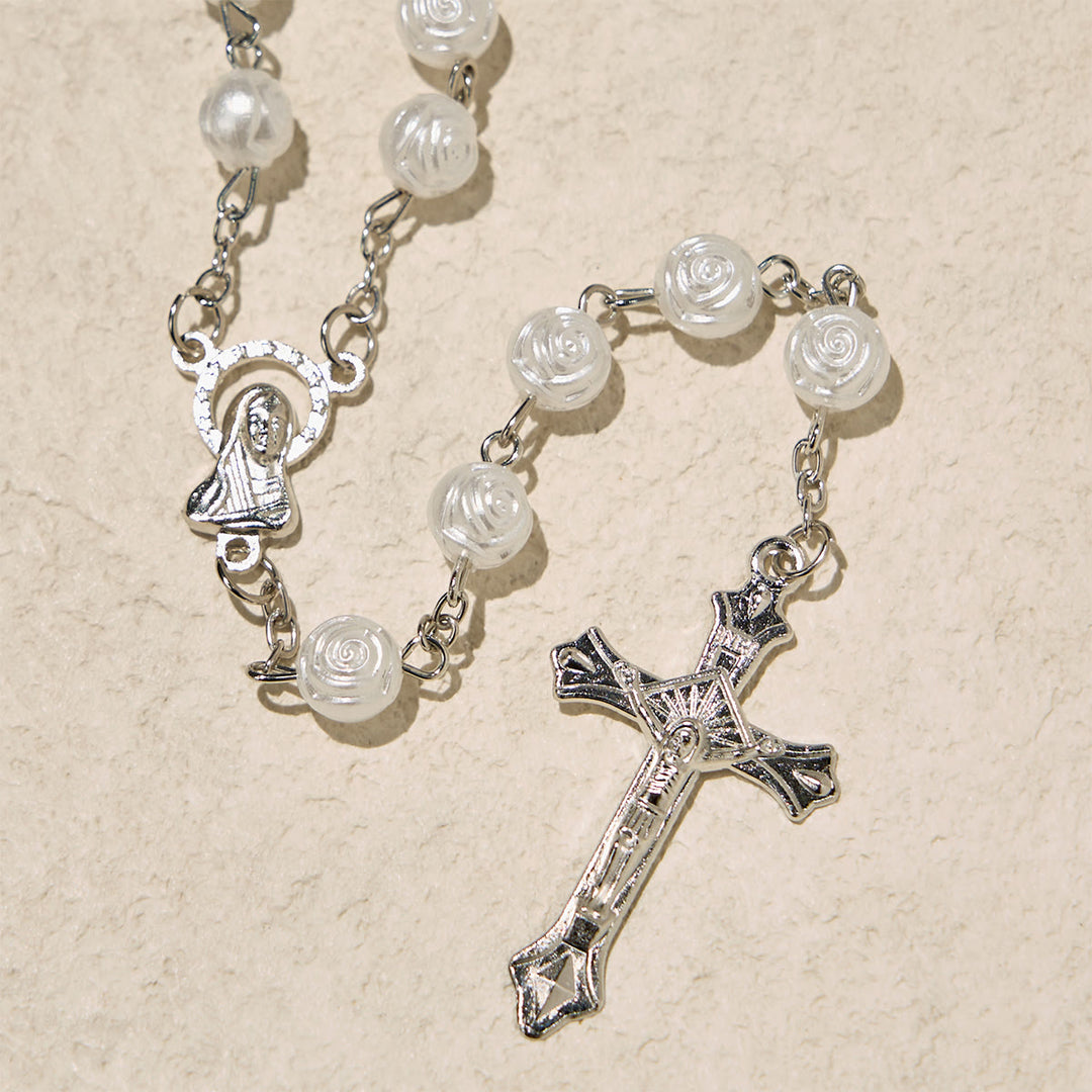 Christianartworkshop Elegant White Rose Devotional Beads Rosary with Our Lady Box for Blessings - image 8