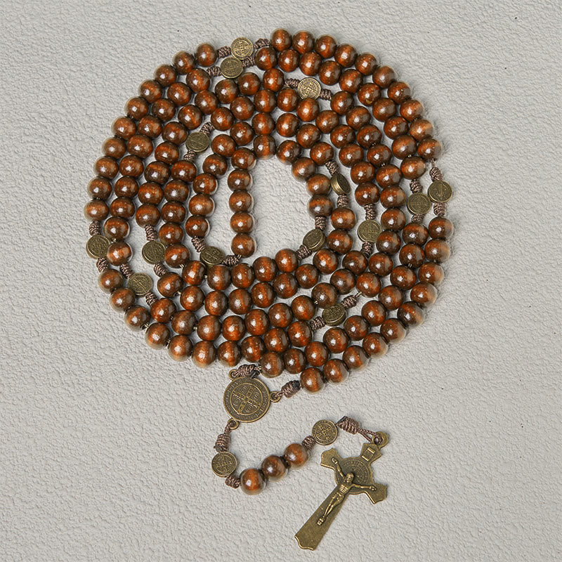 Christianartworkshop 15/20 Decade Olive Wood Rosary with St. Benedict, Crucifix & Waist Chain Design—Divine Devotion in Dual Use - 15 Decade - Brown - image 13
