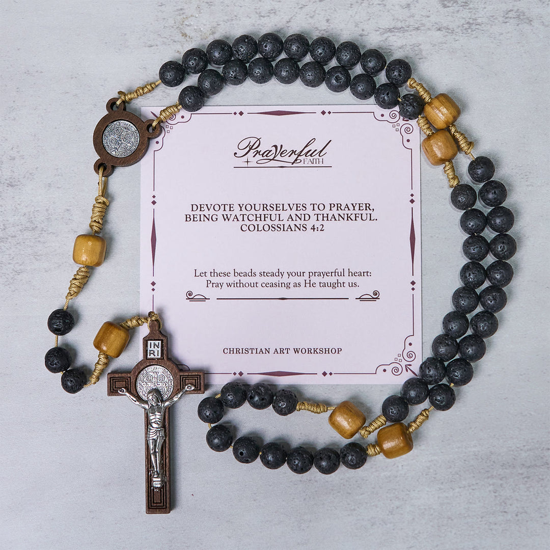 Christianartworkshop PRAYERFUL FAITH: Handmade Natural Durable Volcanic Stone Rosary with Gift Card - PRAYERFUL FAITH - image 0